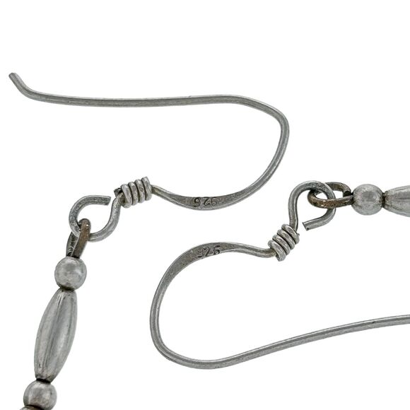 Vintage Sterling Silver 925 Beaded Green Malachite Dangle Earrings - Picture 3 of 5